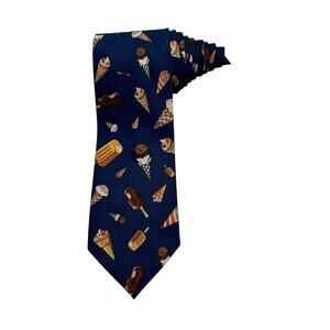 Parquet Ice Cream Treat Cone Popsicle Bar Dessert Blue Novelty Necktie